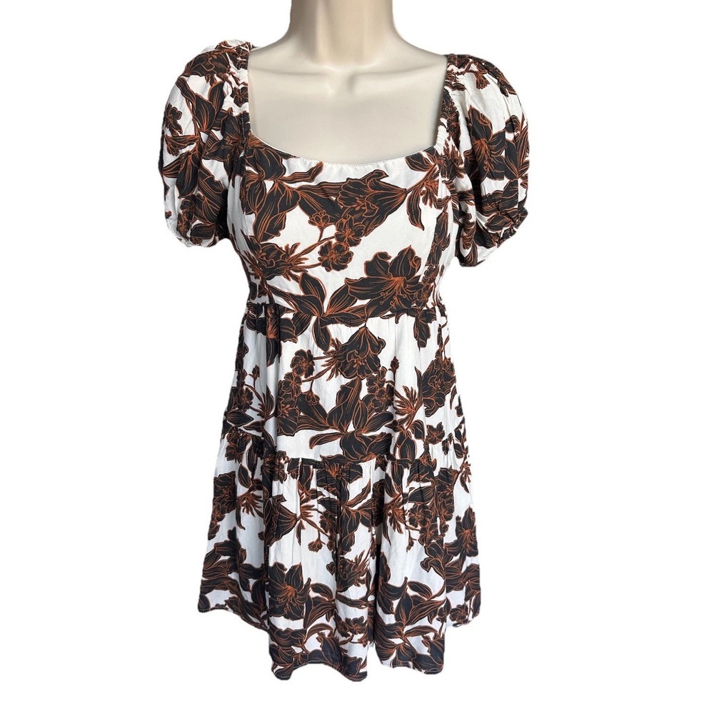 Japna Mini Babydoll Dress Puff Sleeves Prairie Peasant Cut Out Back SZ Small NWT